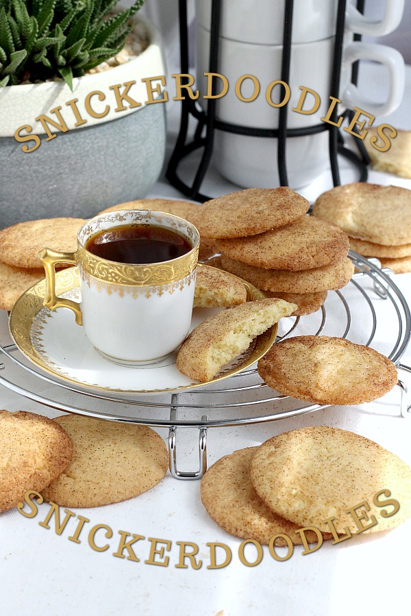 Easy recipe for classic Snickerdoodles. Buttery cookies rolled in cinnamon sugar and baked until edges are crisp and centers are soft. Delicious served with coffee or as an after school treat for kids with glasses of cold milk. 