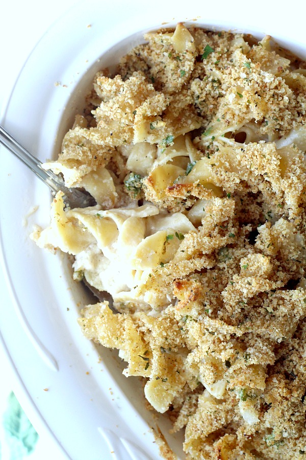 Try something different as a side for a chicken, pork or beef entree. Swiss Parsleyed Noodles is an easy side dish made extra special and flavorful with Swiss and Parmesan cheese and topped with crunchy buttered breadcrumbs.
