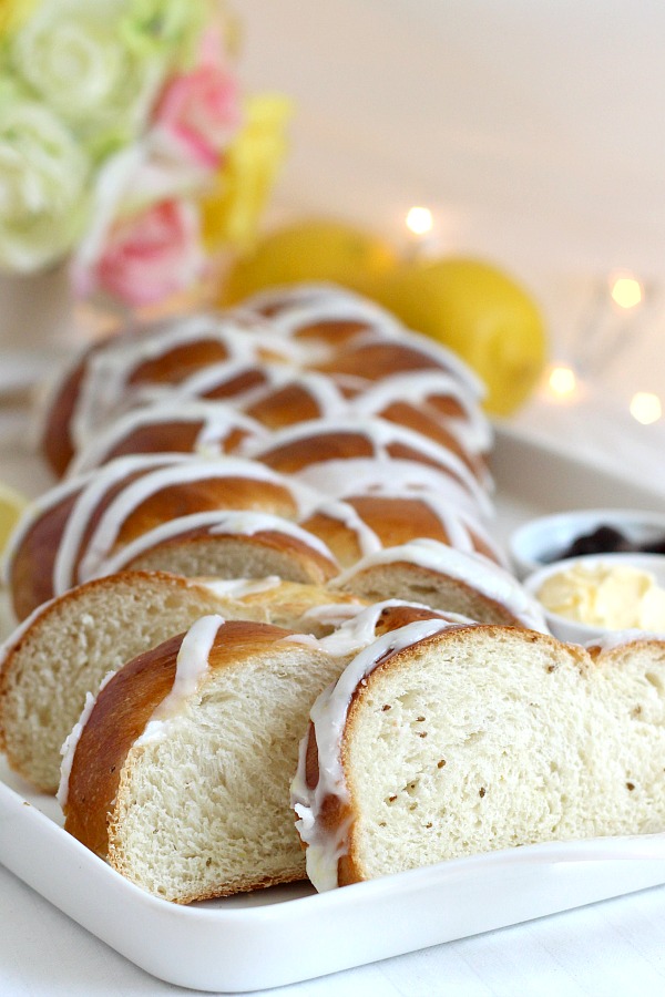 This easy recipe for a pretty loaf of braided and glazed Lemon Anise Bread is soft and full of flavor. Make the dough using a bread machine or traditionally. After rising, shape, rise again and bake. Cool, then drizzle on a light lemony glaze. Lovely with tea, Mother's Day or for any special occasion.