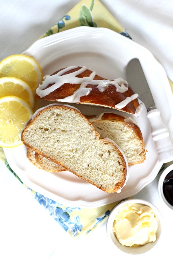 This easy recipe for a pretty loaf of braided and glazed Lemon Anise Bread is soft and full of flavor. Make the dough using a bread machine or traditionally. After rising, shape, rise again and bake. Cool, then drizzle on a light lemony glaze. Lovely with tea, Mother's Day or for any special occasion.