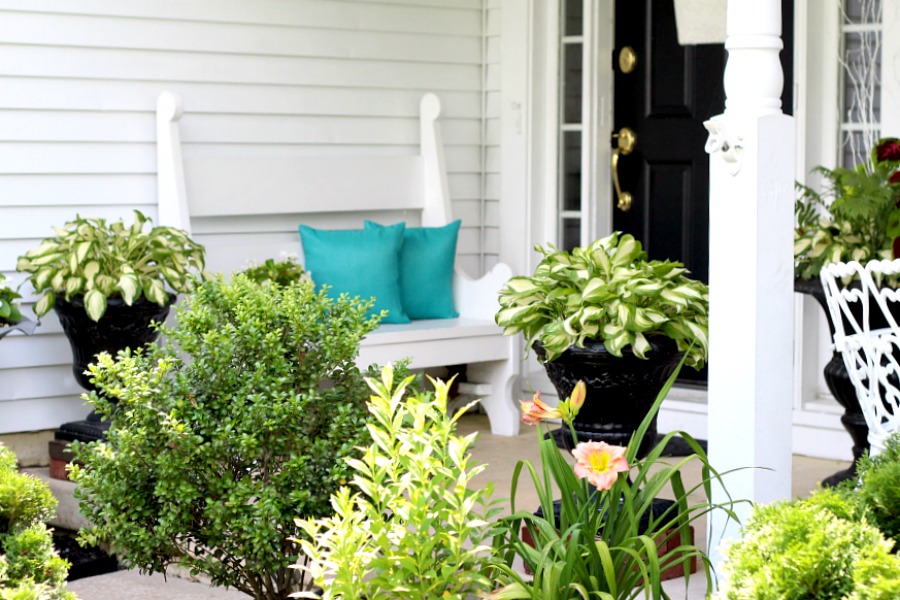 A little updating and decorating to give the front porch some curb appeal. Summer on the porch is the perfect place for quiet time or entertaining.