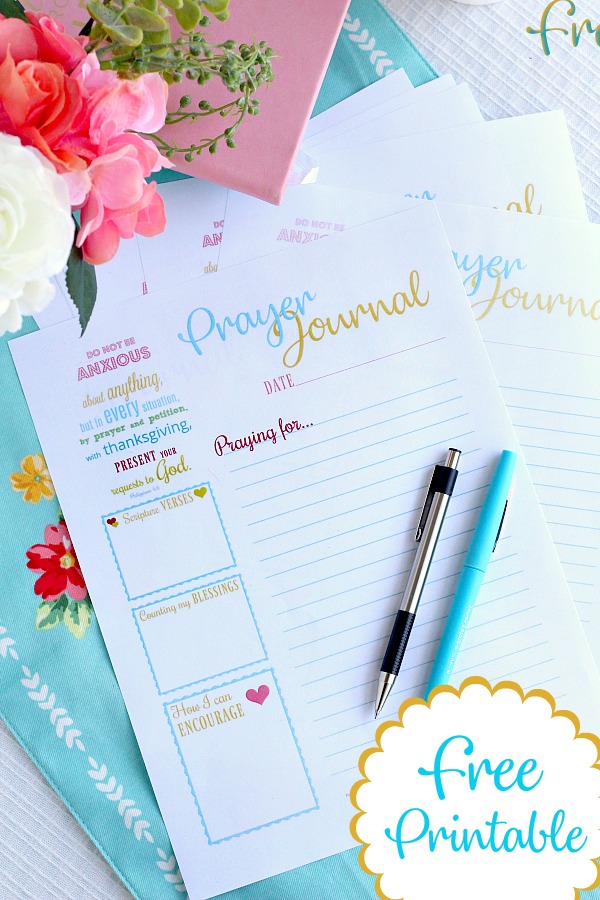 Use this cheerful Prayer Journal Printable as your diary with prompts for Scripture verses, counting blessings, ways to encourage and prayers. Keep in a notebook or bible.