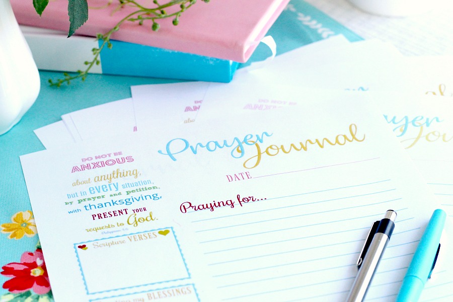 Use this cheerful Prayer Journal Printable as your diary with prompts for Scripture verses, counting blessings, ways to encourage and prayers. Keep in a notebook or bible.
