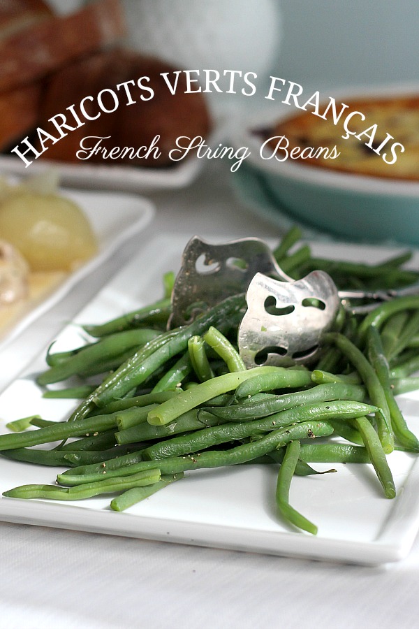 Haricot Verts or French String Beans is a lovely and healthy side to chicken, fish, beef or pork. Cooked just until bright green and tender.Â 