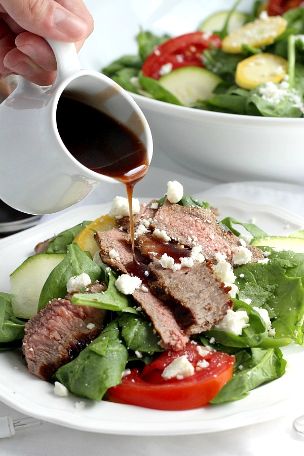 Easy recipe for a delicious cherry balsamic vinaigrette made with cherry preserves. Full of flavor and perfect on a bed of mixed greens or spinach.Â  Add your favorite salad add-ins. Serve as is or top with grilled steak, chicken or shrimp.