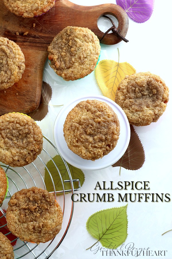 Easy recipe for Allspice Crumb muffins perfect for breakfast or snacking with coffee, tea or a cold glass of milk.