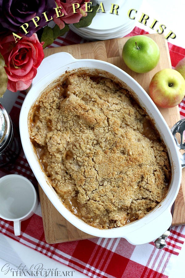 Old-fashioned Apple Pear Crisp with a crumbly oatmeal topping is going to be your favorite autumn dessert. Perfect blend of apple, pear, citrus, cinnamon & nutmeg. It is an easy, uncomplicated recipe and great when you need a treat to share.