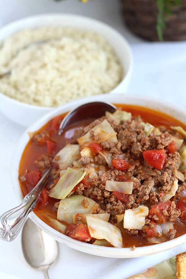 Like stuffed cabbage rolls but not the work and mess? Unstuffed Cabbage Soup is super easy and has all of the tastes you love. It is delicious!