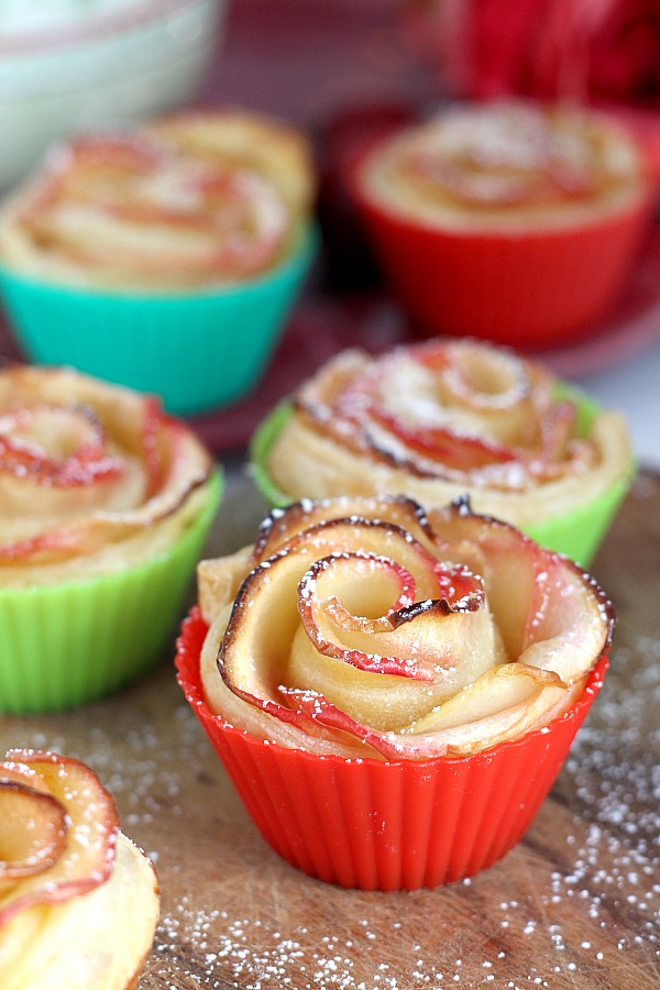 Rose Apple Pastries are pretty little bundles that taste like apple pie. Individual serving-size that look elegant and taste amazing but are an easy-to-make dessert using puff pastry sheets.