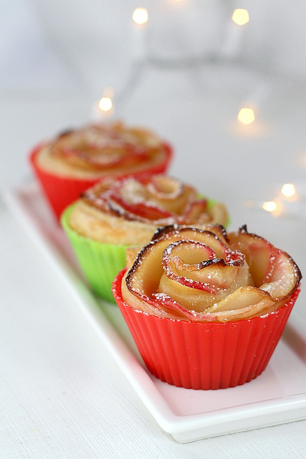 Rose Apple Pastries are pretty little bundles that taste like apple pie. Individual serving-size that look elegant and taste amazing but are an easy-to-make dessert using puff pastry sheets.