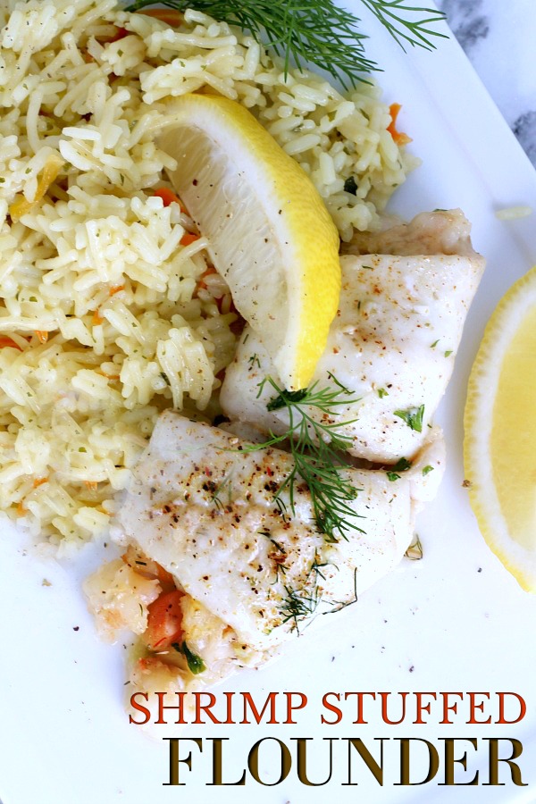 Delicious Shrimp Stuffed Flounder is easy and complany-special. Filled with sauteed veggies and seasonings, it is a favorite fish dinner entree.