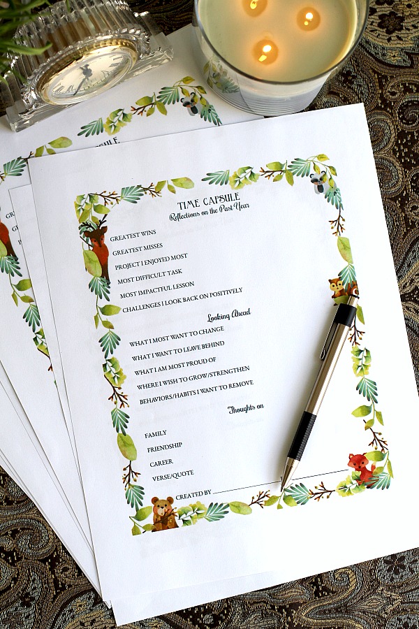 Create a New Year's eve time capsule with FREE printables and begin a family tradition to be enjoyed in the future. Look back and reminisce on thoughts, reflections and goals. Especially meaningful as children grow.  
