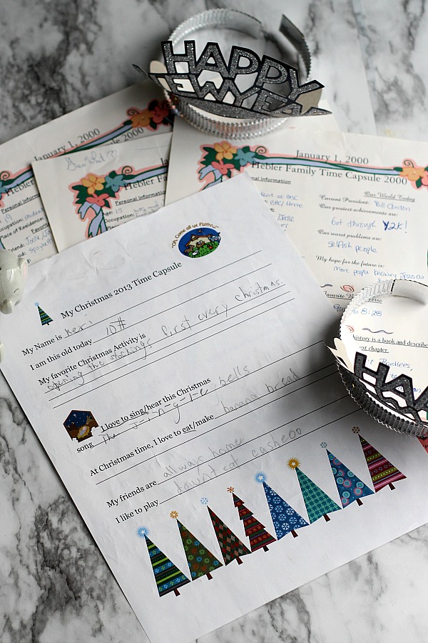 Create a New Year's eve time capsule and begin a family tradition to be enjoyed in the future. Look back and reminisce on thoughts, reflections and goals. Especially meaningful as children grow.  