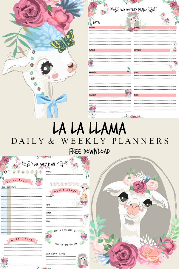 Jot down and keep track of all those tasks, projects and appointments with adorable Llama weekly & daily planners. Click for your free download.