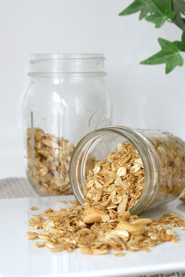 Perk up breakfast time with an amazingly tasty and nutritious granola. Delicious, less expensive than many store bought versions and so easy to make at home. Great for snacking, with yogurt, ice cream and packaged for lovely gift-giving treats.