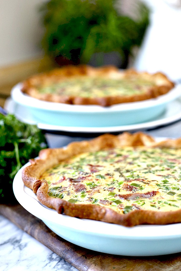 Classic Quiche Lorraine is a favorite for breakfast or brunch. Creamy Swiss cheese filling with bacon in a flaky crust is easy and delicious. Instead of cream, this version uses evaporated milk for a creamy filling.