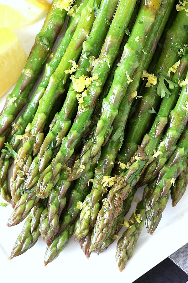Springtime is the season for asparagus and it is a vegetable that just seems to make a meal more special. The asparagus in this balsamic vinaigrette marinade is tender yet crunchy with a bright flavor from lemon zest. It is so easy to make with just a quick blanching. Pour on the salad dressing marinade and refrigerate until serving. A lovely Easter or brunch side dish.