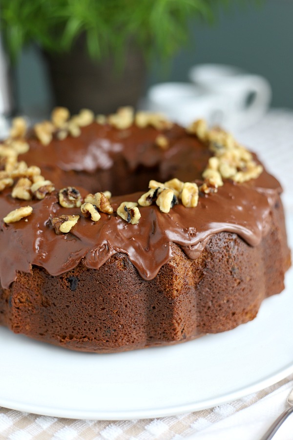 Exceptionally moist and flavorful, Banana Chocolate chip Bundt cake is a classic dessert. Ripe bananas and sour cream give it great flavor with or without the chocolate frosting.