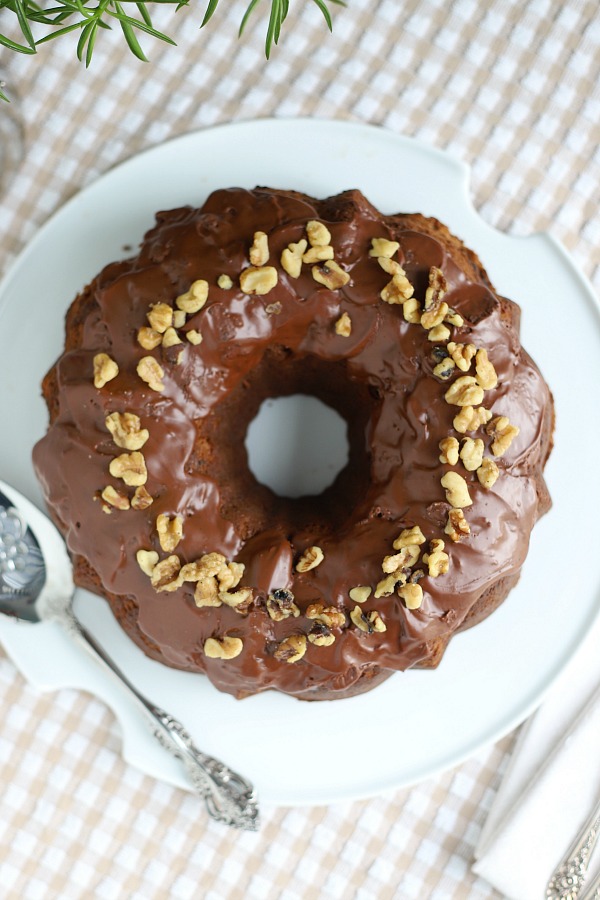 Lots of bananas with dark or milk chocolate chips and some walnuts tossed in for extra measure provides the foundation for all the goodness in banana chocolate chip Bundt cake.