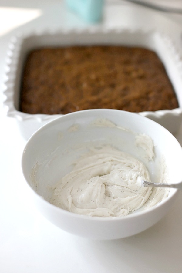 How to make the frosting for zucchini bars with spice frosting.