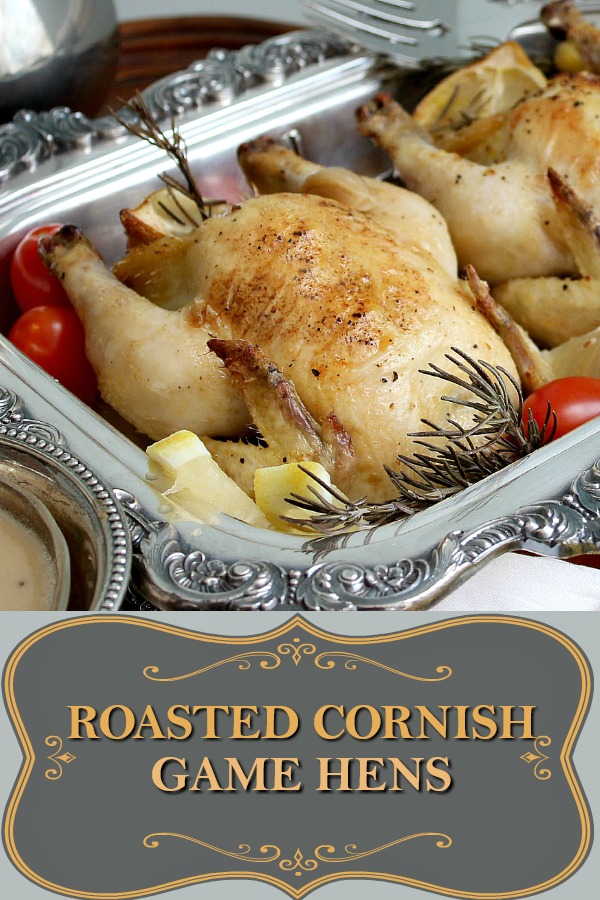 Roasted Cornish game hens part of a Downton Abbey dinner menu.