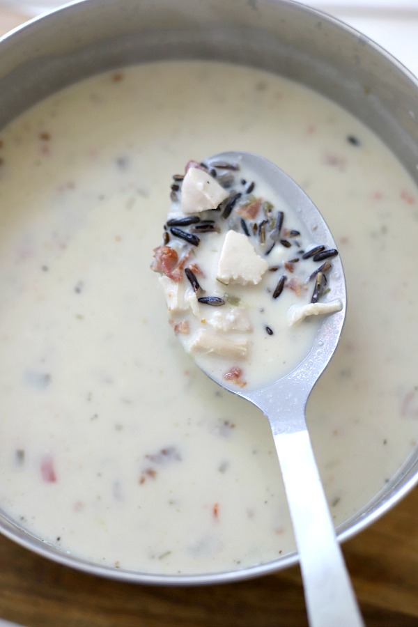 Easy to make, chicken wild rice soup combines chunks of chicken, wild rice, green onions and bacon in a creamy broth. Special enough for company and easy enough for a yummy weeknight meal.