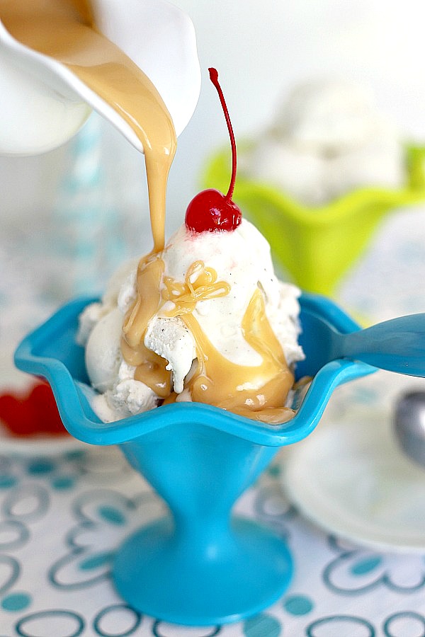 A perfect ice cream topping, homemade caramel sauce is easy to make! Stove top, in the oven or microwave methods explained using sweetened condensed milk. Use on ice cream, apple pie, apple slices, gingerbread, bread pudding and cakes.