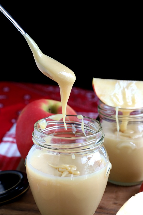 Easy microwave method to make homemade caramel sauce quick and easy using sweetened condensed milk! Use on ice cream, apple pie, apple slices, gingerbread, bread pudding and cakes. Also makes a lovely food gift!