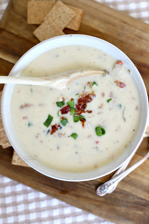 Hearty and creamy, chicken wild rice soup has chunks of chicken (or turkey), wild rice, green onions and bacon. Thick, satisfying, perfect weeknight meal yet elegant enough for company.