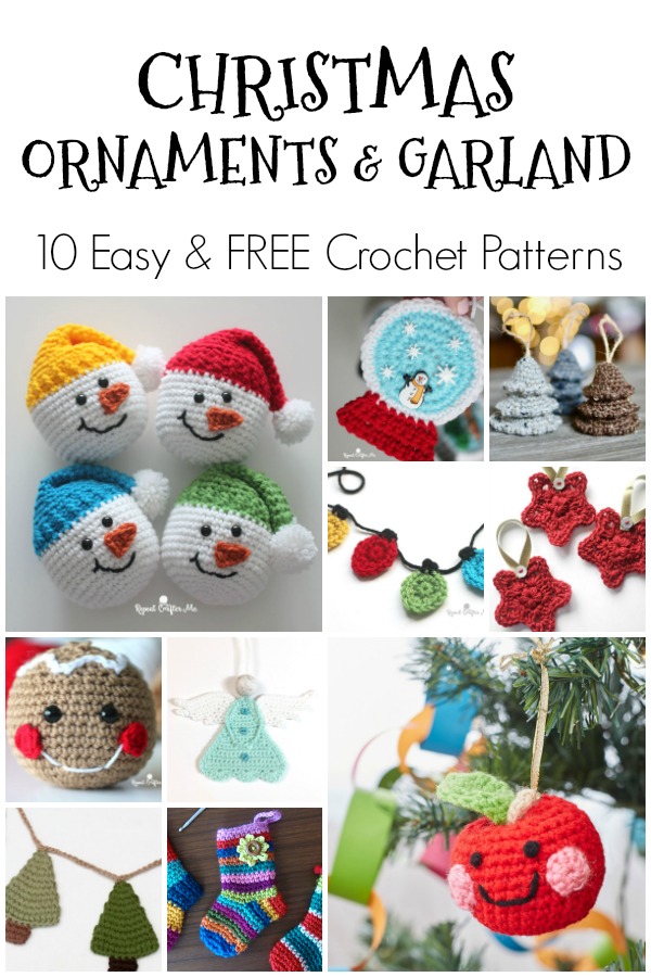 10 of the cutest crochet Christmas ornaments with free patterns that are easy! Including trees, snowmen, angels, lights, stars and garland. Use to decorate, trim the holiday tree, give as gifts and embellish presents.