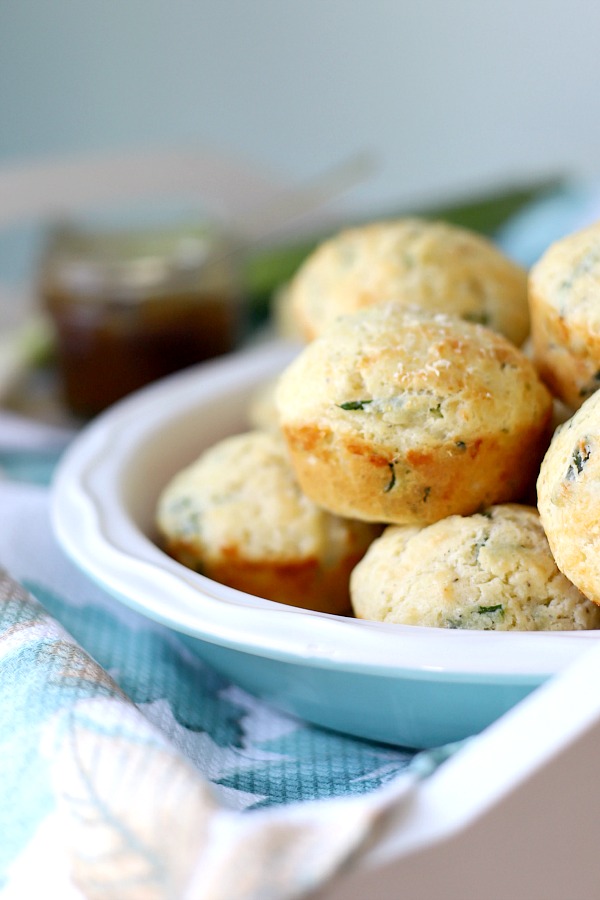 Savory cheese and spinach muffins are a great side with dinner or for breakfast with eggs. An easy recipe that bakes up perfectly. 