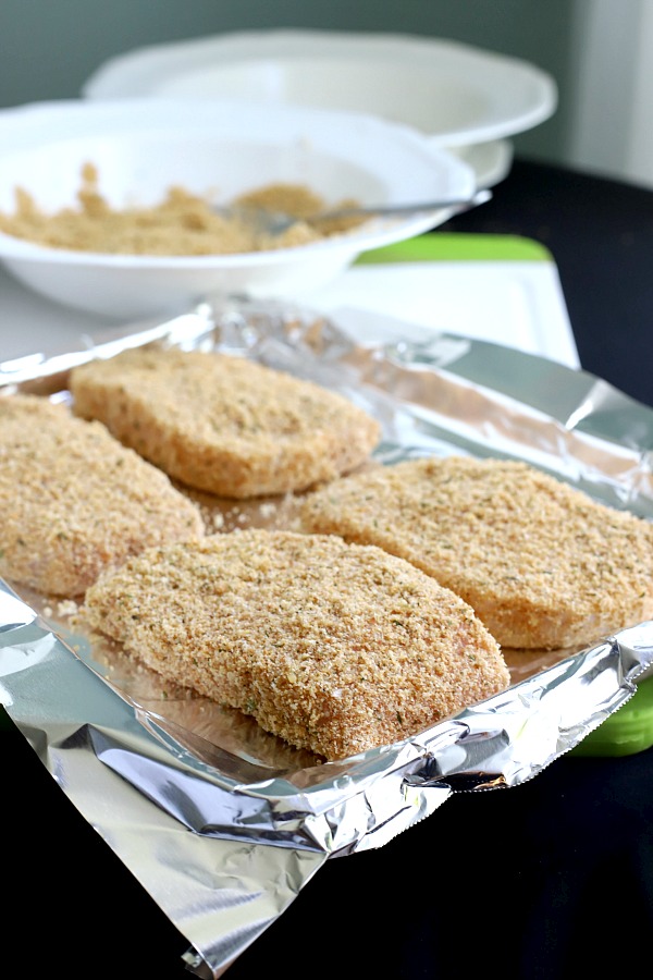 Easy recipe to make your own shake and bake coating for a no-frying delicious pork chops. Bake right in the oven for a family meal kids love. Great on chicken too!