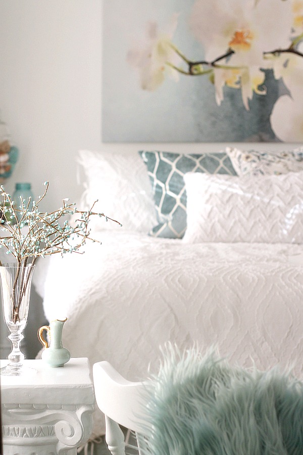 DIY Bedroom makeover from messy teen room to Mom's French Country retreat. A bright, beautiful place for reading, resting and relaxing all done on a budget. 