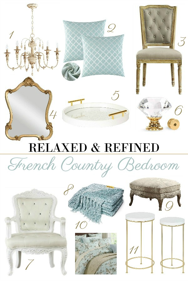 Create your own French Country guest or bedroom that is comfortable and inviting with graceful lines in soft colors. Layered fabrics add texture and painted furniture mixes shabby chic style with ease. 