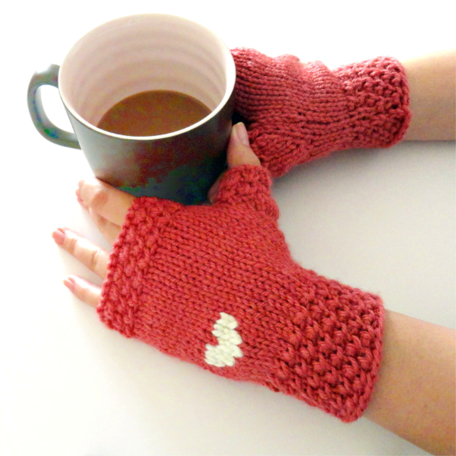 Valentine's Day knitted gloves