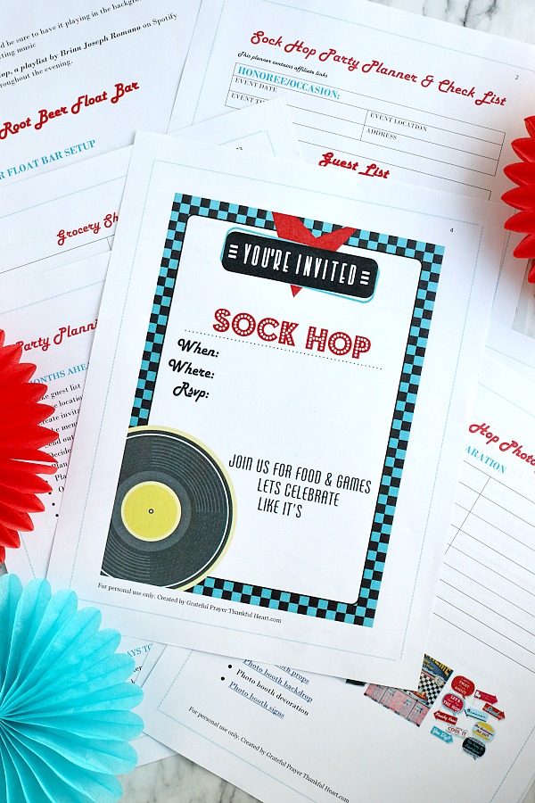 A complete planner for the best Sock Hop birthday party for adults! Have a blast with themed food menu, recipes, decorations, super fun games, cute outfits and costumes, music playlist, sensational photo props and a Fantastic Root beer float bar. Fully detailed and helpful scheduling guide, shopping lists, buffet table setup and more to keep you on track and able to enjoy the celebration.