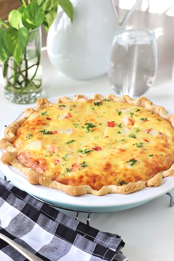 Quick, easy and tasty crab quiche. An easy recipe with Swiss and cheddar cheese and Old Bay seasoning for brunch or dinner. Make with crab or imitation and serve either hot, room temperature or cold. 