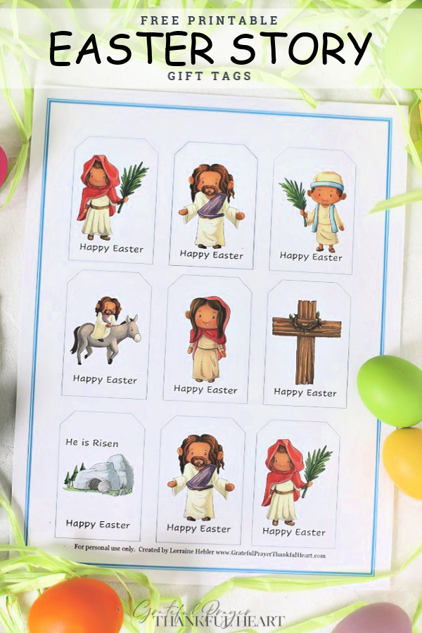 If you fill baskets or make special breads or foods to give to family and friends, please enjoy these FREE printable Christian Easter story gift tags to decorate your gifts.