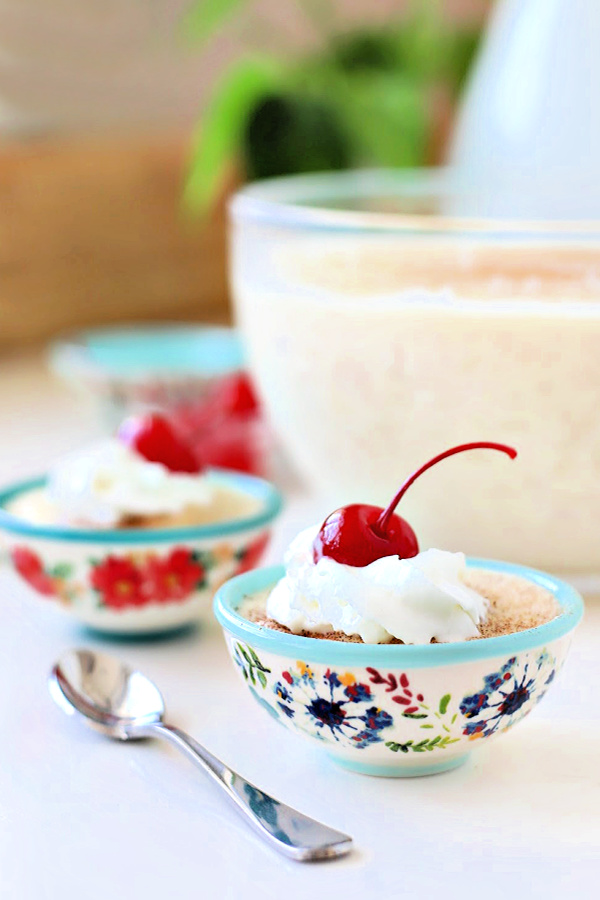 A favorite, old-fashion recipe for rice pudding that is creamy and not too sweet. Made on the stovetop and gently simmered until the rice is tender but not mushy, it is an easy recipe to double for a crowd.