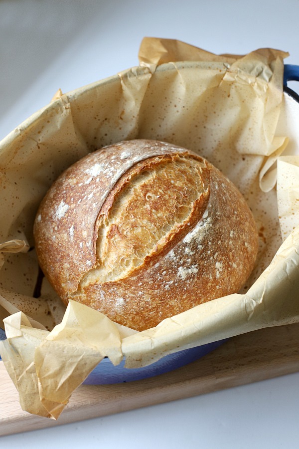 The aroma, the taste… you have got to try this almost no knead rustic bread that bakes up beautifully in a Dutch cast iron oven.
