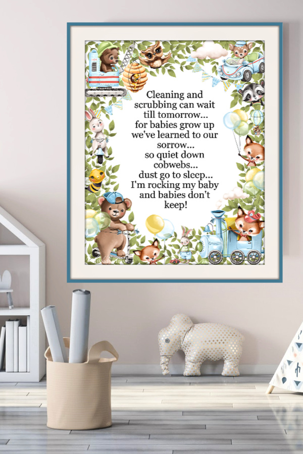 Babies Don't Keep is a sweet poem with a border of endearing animals for baby boy nursery wall art décor or shower, Christening, newborn or birthday gift.