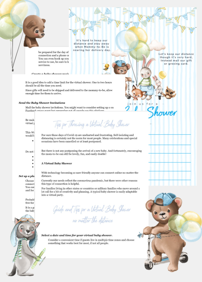 Plan a perfect baby shower! Sweet forest theme ideas for hosting a traditional or virtual baby boy celebration. Invitations, thank-you, Baby Books and Wishes for Baby cards. Perfect food and menu suggestions with easy recipes. A fun party game and helpful planning, guest and gift lists plus the sweetest table décor for boys plus so much more!
