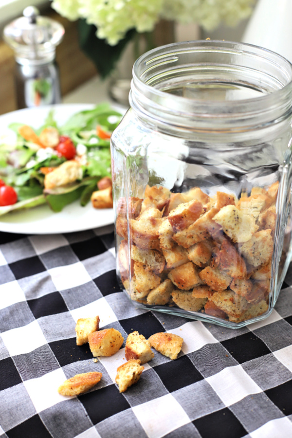 Easy and budget-friendly, homemade Parmesan croutons can be made in the oven or on the stovetop. Add to Caesar or garden salad and store extra in freezer.