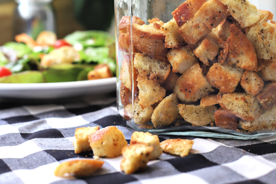 Easy recipe and how-to make homemade Parmesan croutons.