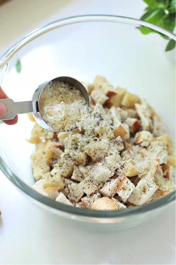 Easy recipe and how-to make homemade Parmesan croutons.