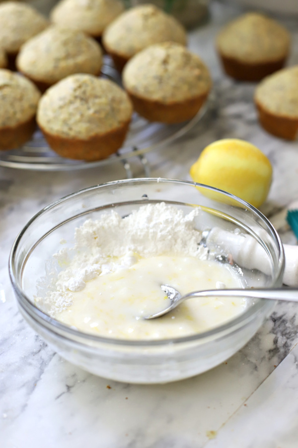 Lemon glaze for poppy seed muffins with wheat germ