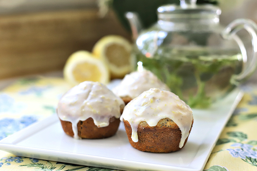 Lemon glazed poppy seed muffins with wheat germ
