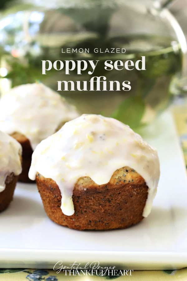 An easy recipe for poppy seed muffins with nutritional benefits of wheat germ. Topped with lemon glaze. Perfect for snack, breakfast & lunch.