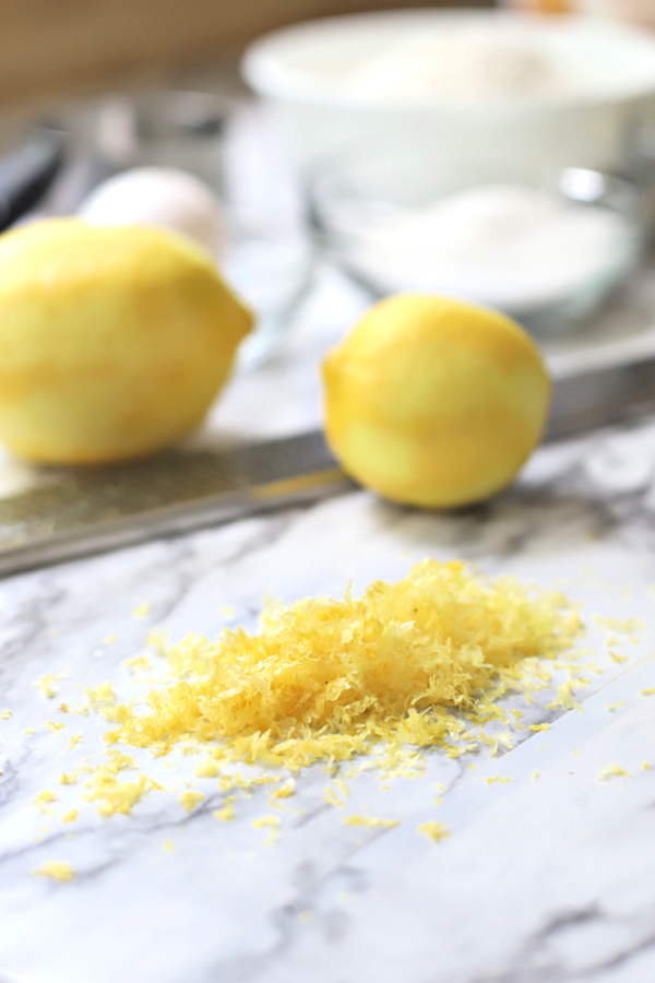 Zesting a lemon for poppy seed muffins