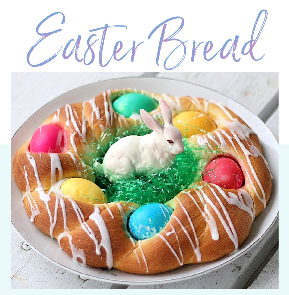 Sweet dough Easter Bread with colored eggs